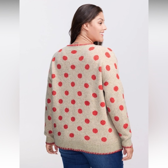 NEW Womens Sweater Polka Dots Jacquard Buttons Knit Cardigan NWT wool blend chic - Picture 2 of 7